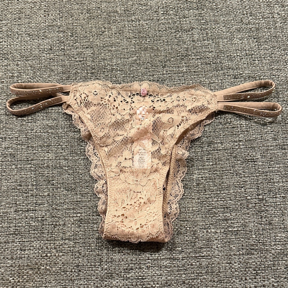 Victoria’s Secret Dream Angels Lace Strappy Brazilian Panty in Tan
